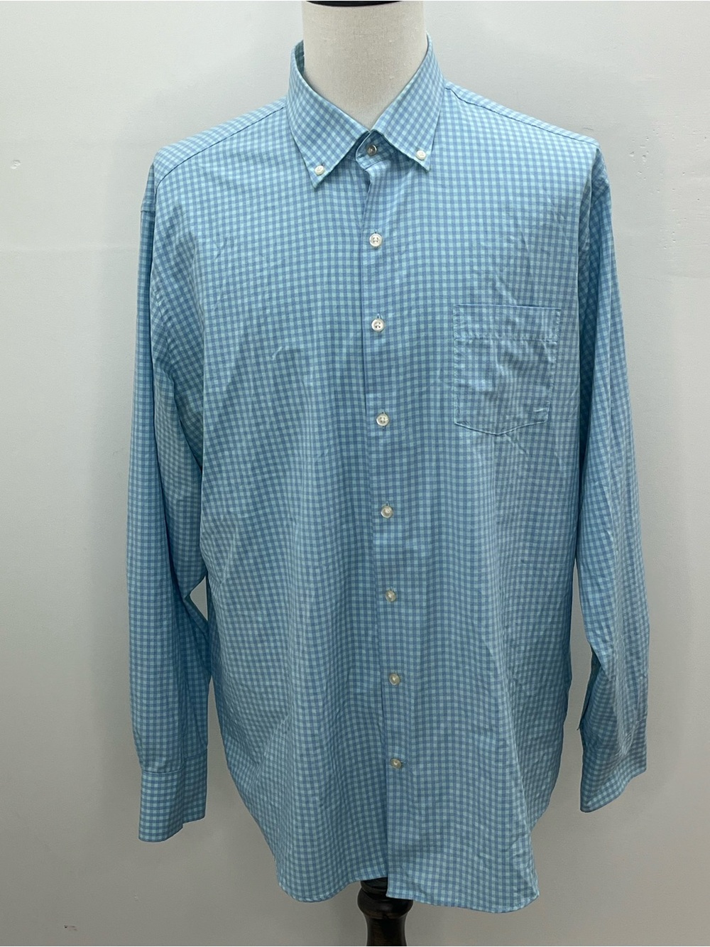 Peter Millar Men’s Blue Gingham Performance Button Down Long Sleeve Shirt XL